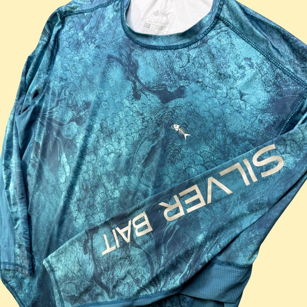 Silver Bait Performance Fishing Shirt Mens XXL Teal Scale Long Sleeve Sun Jersey